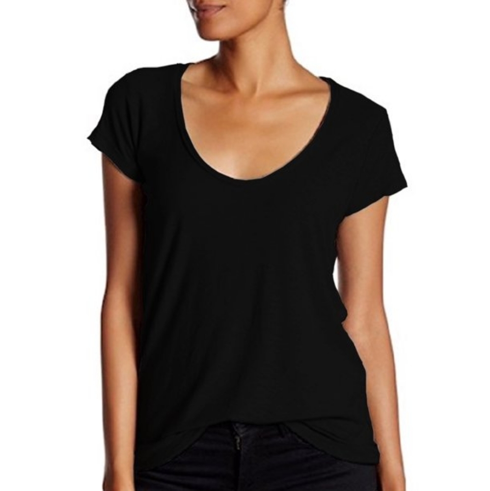 James Perse Black Short Sleeve V Neck Basic Tee Cotton Modal Size 3/Large
